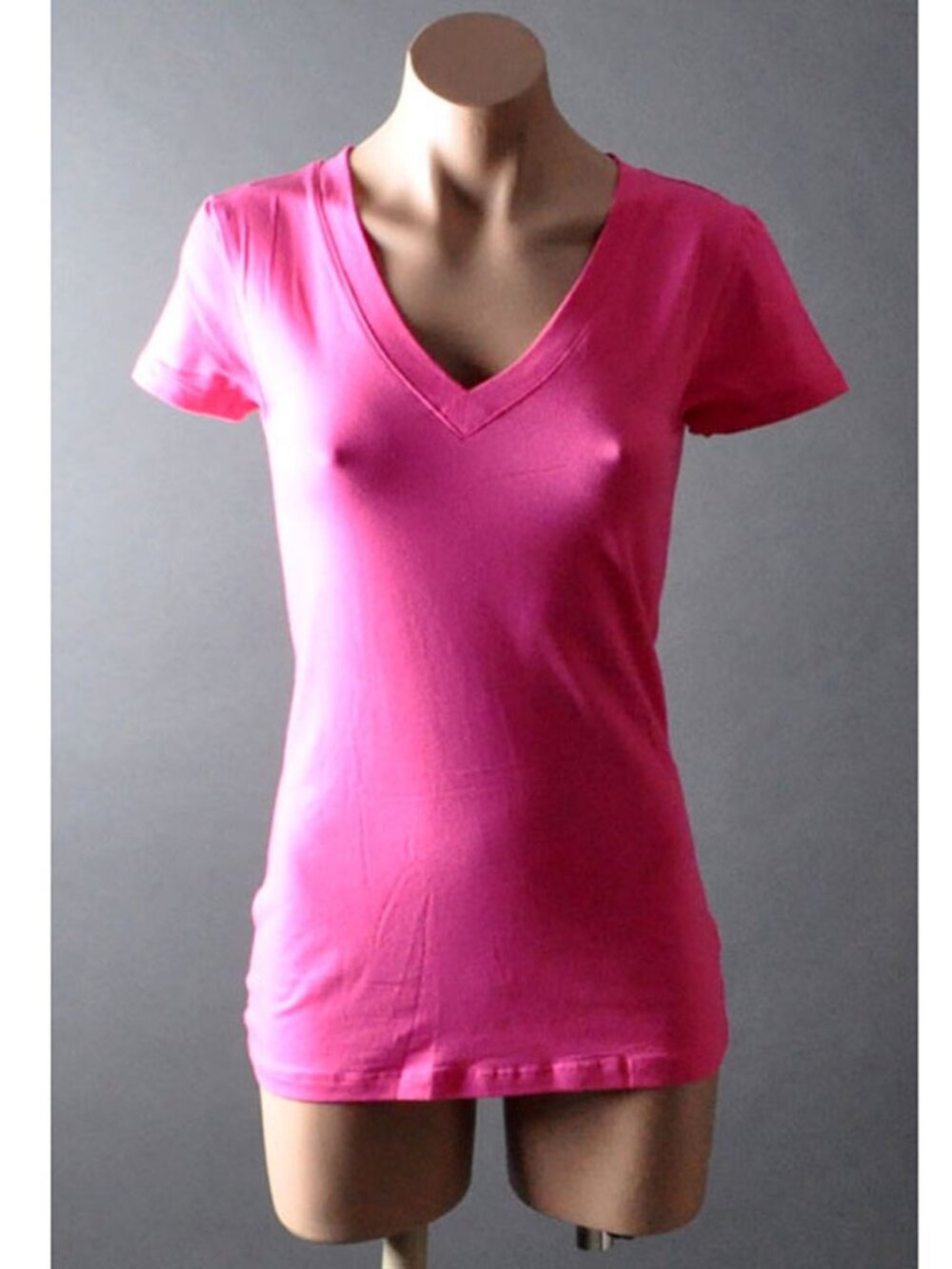 Fuchsia Pink Basic Casual Sport Yoga Summer V-Neck Short Sleeve T-Shirt Tee Top